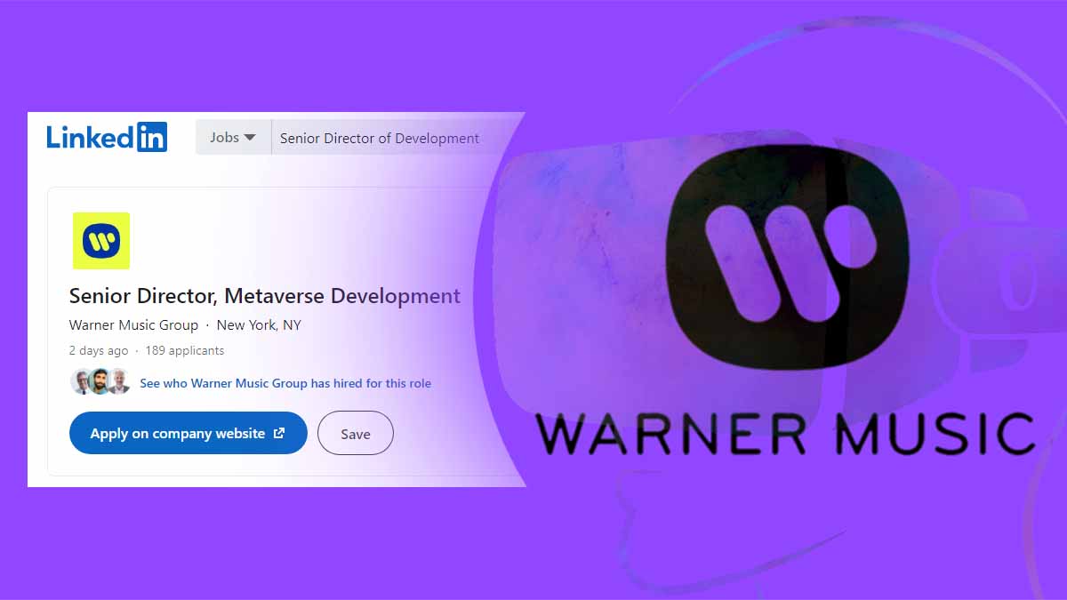 วอร์เนอร์มิวสิกกรุป (Warner Music Group) ค่ายเพลงยักษ์ใหญ่ของสหรัฐฯ เตรียมรุกเมตาเวิร์ส เฟ้นหาบุคคลเชี่ยวชาญด้าน Web3 จำนวน 2 ตำแหน่ง